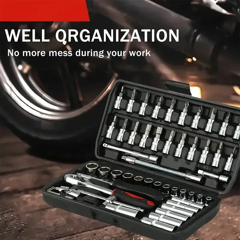 Fast Arrival 46pcs Professional Automotive Master Tool Kit - Premium Tool Sets For Car, Bike, And Motorcycle Maintenance - Compact, Portable, And All-In-One Solution With Ratchet Wrench, Assorted Screwdriver Set