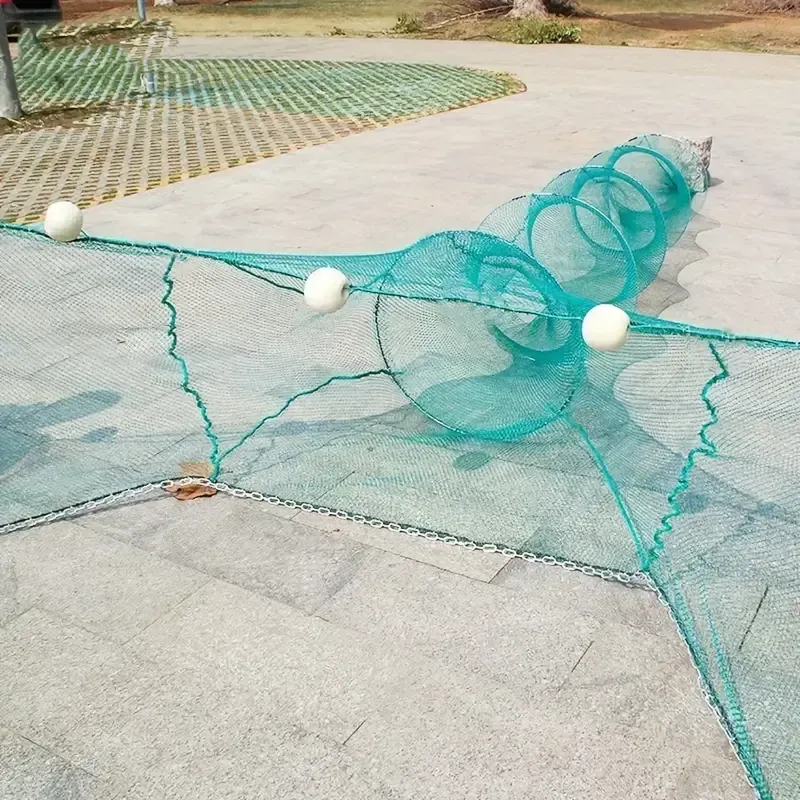 1pc Green Fishing Net with Iron Chain Pendant, Foldable, for River Pond, Fence, and Shrimp Catching