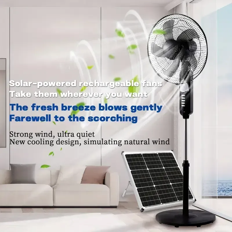 Rechargeable Standing Fan Portable Air Circulator, 16 Inch, Portable Indoor Outdoor Fan, Built-in Lithium Battery 15600mah, Charged By The Solar Panel Or Charger, Long Life Home Fan, Camping Party Shopping Mall Fan Emergencies Save Electricity Fans