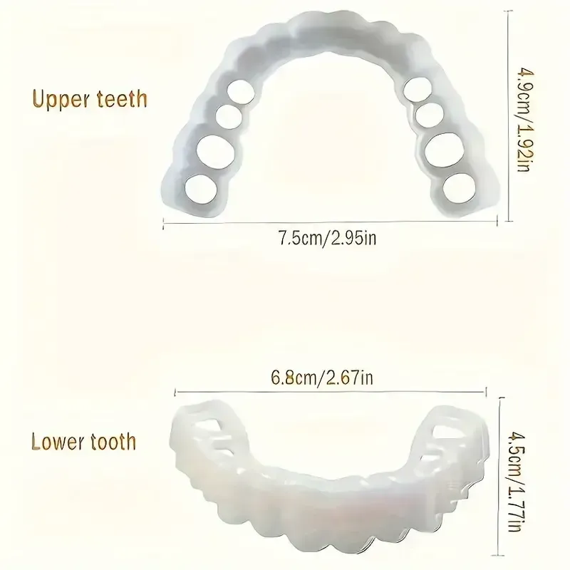 6-Pack FlexiSmile Adjustable Snap-On Veneer Teeth Covers, Comfortable Flexible White Cosmetic Dentures, Universal Fit for Upper and Lower Teeth, Plastic Material