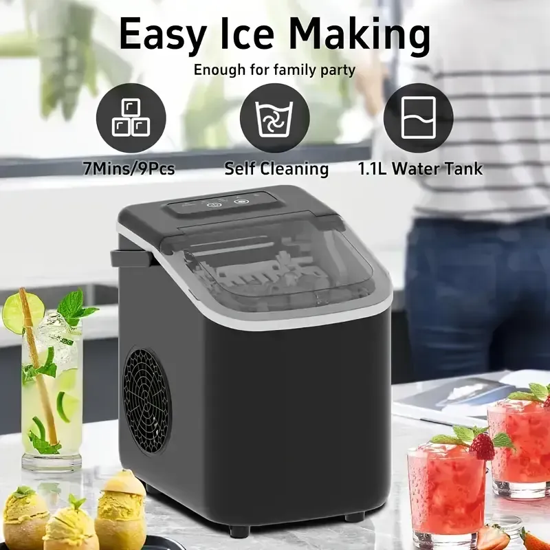 High-Capacity 5lbs-Day Ice Maker - BPA-Free ABS, Stackable with Lid for Cocktails & Beverages, Essential Kitchen Gadget