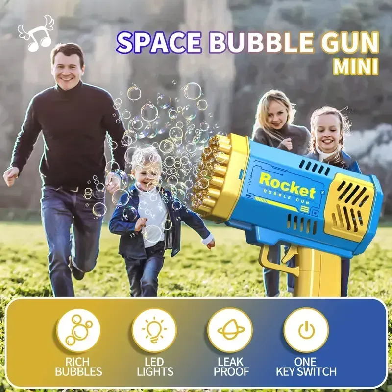 One Pack Of Children's 40 Holes Rocket Launcher Handheld Portable Electric Automatic Bubble Gun LED Light For Boys And Girls Gathering Party Birthday Halloween Christmas Gift Carnival