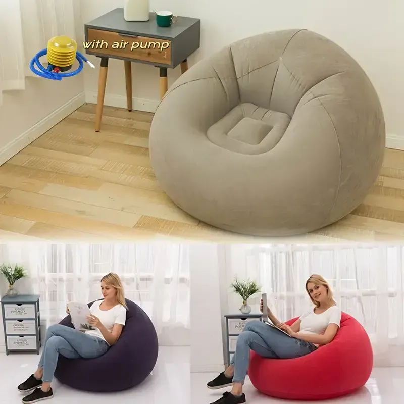 1pc Luxury Inflatable Lazy Sofa Chair - Soft, Comfortable, Quick Inflate & Deflate, Spacious 43.31 X 33.46  Bean Bag Seat - Perfect for Relaxing in Living Room, Outdoor Camping with Air Pump Included