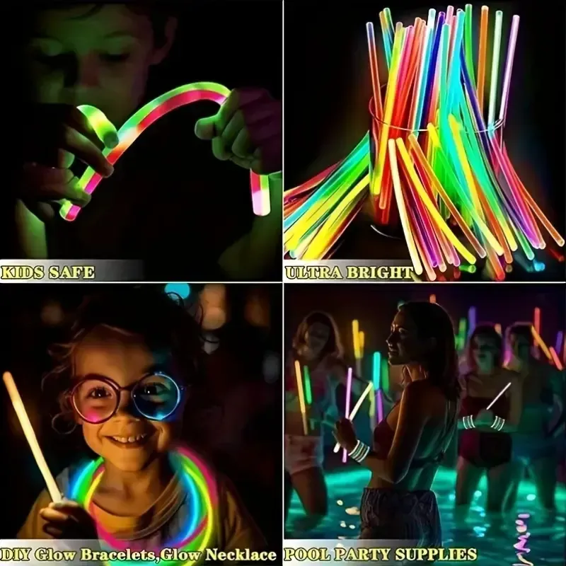 50-Pack Glow Sticks for Parties - Versatile Neon Stick Accessories for Wedding, Birthday, Housewarming -General Events - Plastic, No-Power Glow-in-the-Dark Party Supplies for Christmas, Halloween, Easter, 4th of July - 8  Luminous Sticks for DIY Necklaces - Festive Decorations