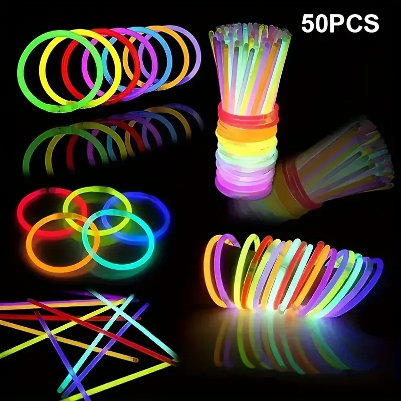 50-Pack Glow Sticks for Parties - Versatile Neon Stick Accessories for Wedding, Birthday, Housewarming -General Events - Plastic, No-Power Glow-in-the-Dark Party Supplies for Christmas, Halloween, Easter, 4th of July - 8  Luminous Sticks for DIY Necklaces - Festive Decorations