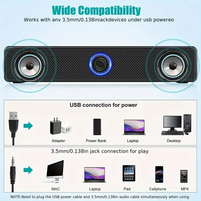 Altifalantes com fio alimentados por USB