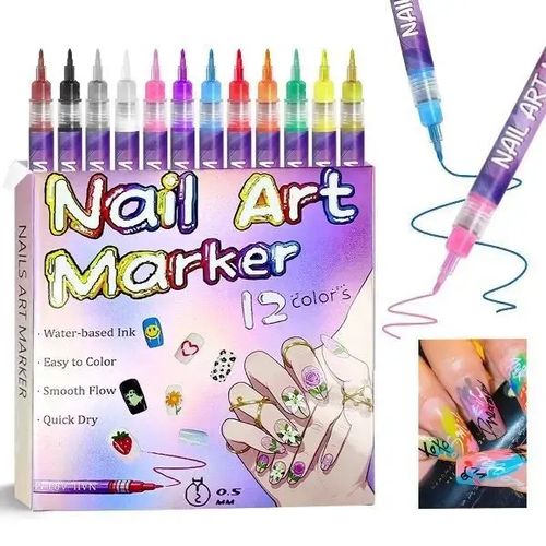 🇲🇦🔥 قلم تزيين الأظافر بـ 12 لونًا – أداة مكياج ناعمة وسريعة الجفاف – الدفع عند الاستلام 💅🎨✨🛒