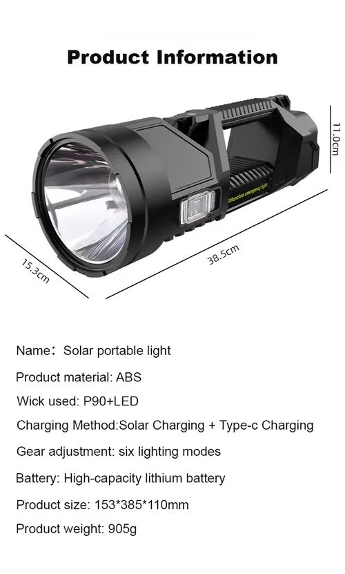LED rechargeable ultra-bright outdoor long-distance projection portable searchlight solar flashlight