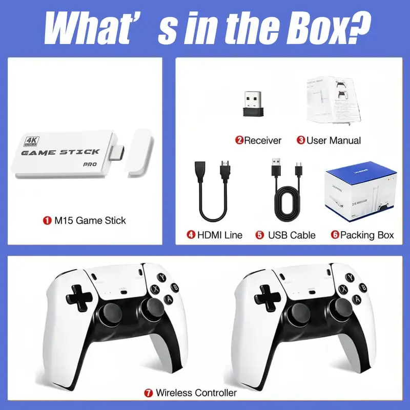M15 Plus Retro Gaming Stick - Plug & Play Home Video Game Console with 2 Remote Controllers