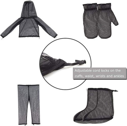 4 Pieces Mosquito Net Suit– Jacket Hood & Pants& Mitts & Socks Sets Light-Weight& Breathable Mesh Clothing for Men & Women, Ideal for Fishing, Hiking, Camping, Farming and Gardening