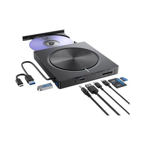 DVD Player, Plug and Play CD-ROM Drive for PC & Laptop, High-Speed 8 in 1 USB 3.0 CD DVD Burner, Compatible with Mac, Windows 11 10 8 7 Portable