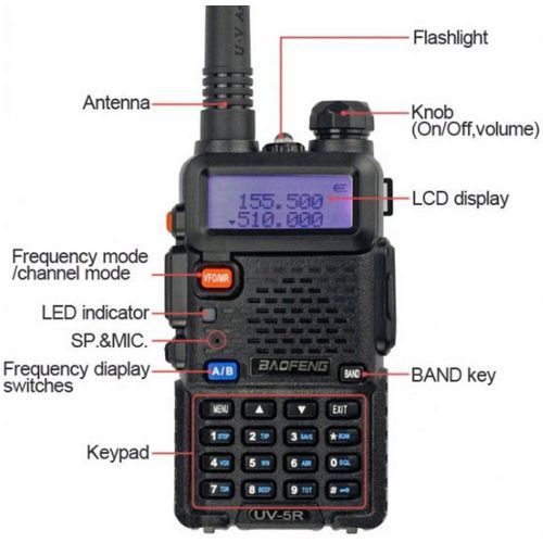 Leopard UV-5R Interphone Walkie Talkie Two Way Radio FM - Black