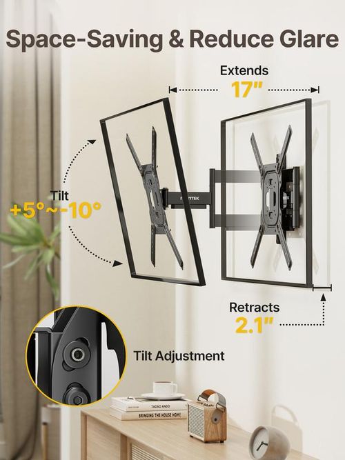 Full Motion Adjustable TV Wall Mount for 14–55 Inch Flat & Curved TVs and Monitors, Swivel & Tilt Articulating Bracket, Max VESA 400x400mm,  Perfect Center Mordern Design