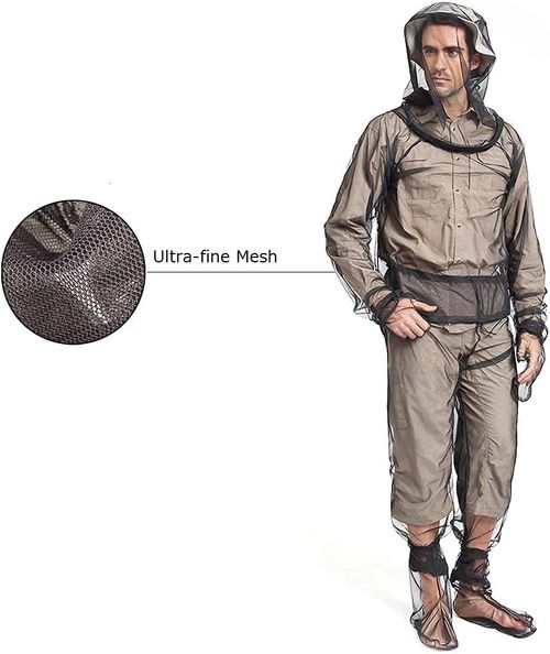 4 Pieces Mosquito Net Suit– Jacket Hood & Pants& Mitts & Socks Sets Light-Weight& Breathable Mesh Clothing for Men & Women, Ideal for Fishing, Hiking, Camping, Farming and Gardening