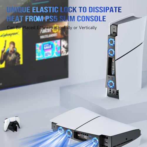 Cooling Fan for PS5 Accessories,with 3 Blue LED Light  2 USB 3.0 Ports   2 Fan Speed,Compatible with PlayStation 5 Console Digital CD Version, High Efficiency PS5 Cooler Station,PS5 Slim Cooler Accessories with LED Light,for PS5 Slim Digital Discs Edition