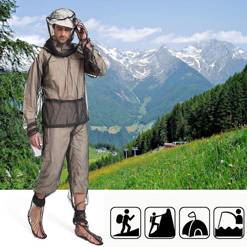 4 Pieces Mosquito Net Suit– Jacket Hood & Pants& Mitts & Socks Sets Light-Weight& Breathable Mesh Clothing for Men & Women, Ideal for Fishing, Hiking, Camping, Farming and Gardening