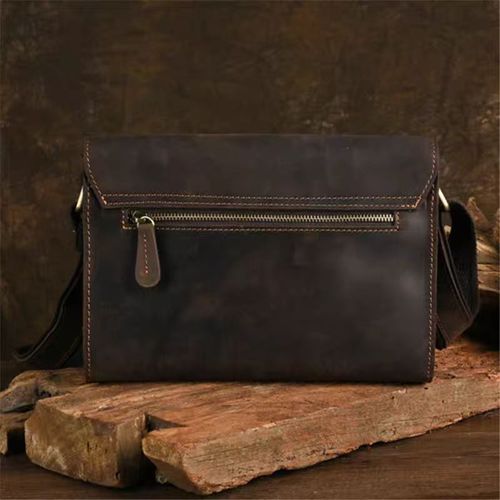 Men's genuine leather casual single-shoulder crossbody bag handmade cowhide backpack minimalist small bag