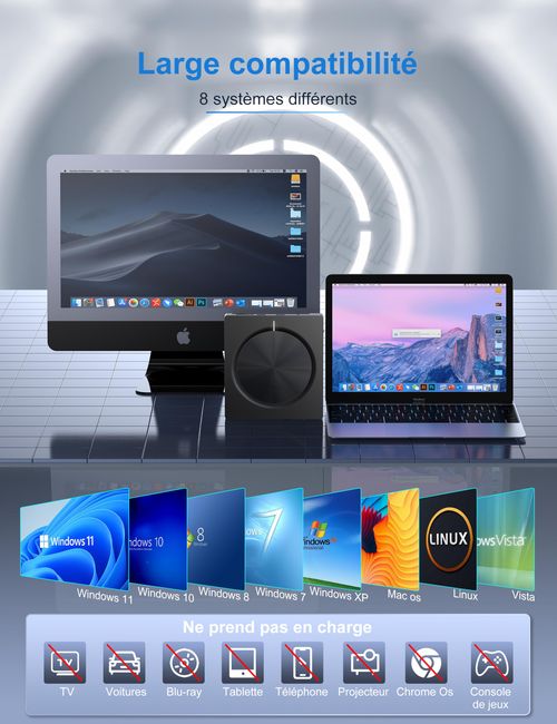 DVD Player, Plug and Play CD-ROM Drive for PC & Laptop, High-Speed 8 in 1 USB 3.0 CD DVD Burner, Compatible with Mac, Windows 11 10 8 7 Portable