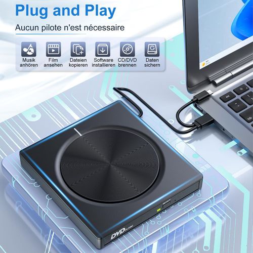 DVD Player, Plug and Play CD-ROM Drive for PC & Laptop, High-Speed 8 in 1 USB 3.0 CD DVD Burner, Compatible with Mac, Windows 11 10 8 7 Portable