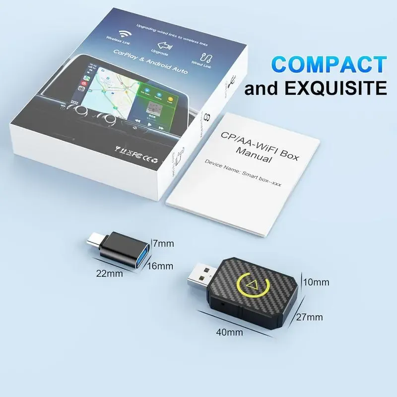 Wireless Apple CarPlay Adapter for Factory Wired Cars from 2016 Onwards - 2-in-1 Wireless CarPlay & Android Auto Adapter Easier Connectivity Compatibility Stable, Faster, Automotive