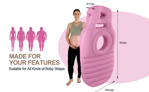 Inflatable Pregnancy Pillow, Inflatable Pregnancy Pool Float with Belly Hole, Comfort for Stomach & Side Sleepers – Relieves Back & Hip Pain, Pink