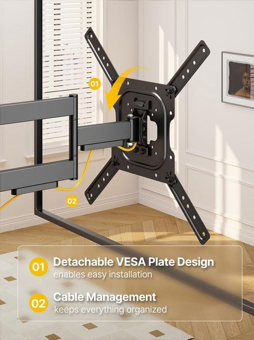 Full Motion Adjustable TV Wall Mount for 14–55 Inch Flat & Curved TVs and Monitors, Swivel & Tilt Articulating Bracket, Max VESA 400x400mm,  Perfect Center Mordern Design