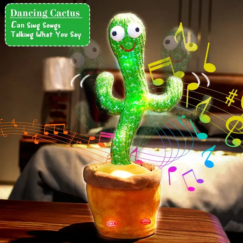 Dancing Talking Cactus Imitation Toy, Talking Repeat Singing Sunshine Cactus Toy Records Your Voice Singing + Dancing + Recording + LED, Suitable for Children's Preschool Toys
