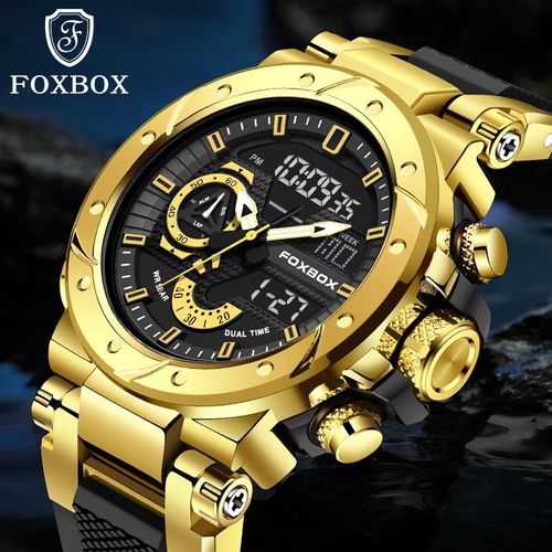 Relógio Foxbox de moda para homem, estilo desportivo com visor analógico e digital, resistência à água até 50 m e alarme integrado