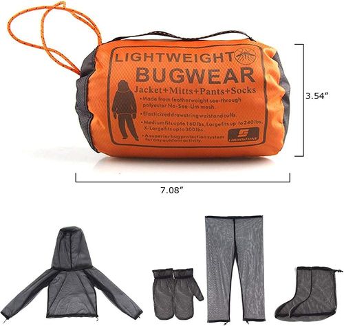 4 Pieces Mosquito Net Suit– Jacket Hood & Pants& Mitts & Socks Sets Light-Weight& Breathable Mesh Clothing for Men & Women, Ideal for Fishing, Hiking, Camping, Farming and Gardening