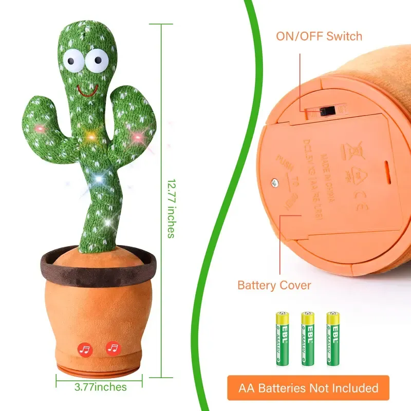 Dancing Talking Cactus Imitation Toy, Talking Repeat Singing Sunshine Cactus Toy Records Your Voice Singing + Dancing + Recording + LED, Suitable for Children's Preschool Toys