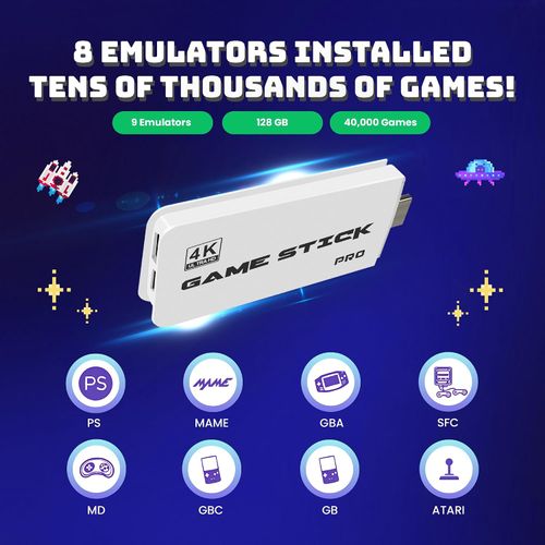 Retro Game Console with 20000+ Built-in Games 19 Emulators 2 Wireless Controllers 4K Output & 64GB SD Card Perfect for Kids & Adults - Portable Gaming System