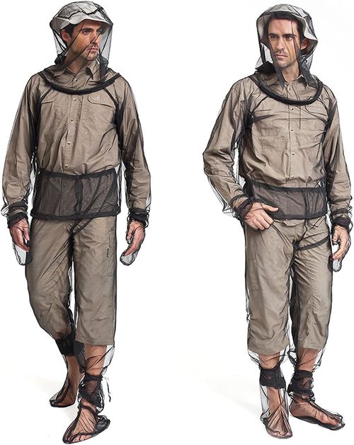4 Pieces Mosquito Net Suit– Jacket Hood & Pants& Mitts & Socks Sets Light-Weight& Breathable Mesh Clothing for Men & Women, Ideal for Fishing, Hiking, Camping, Farming and Gardening