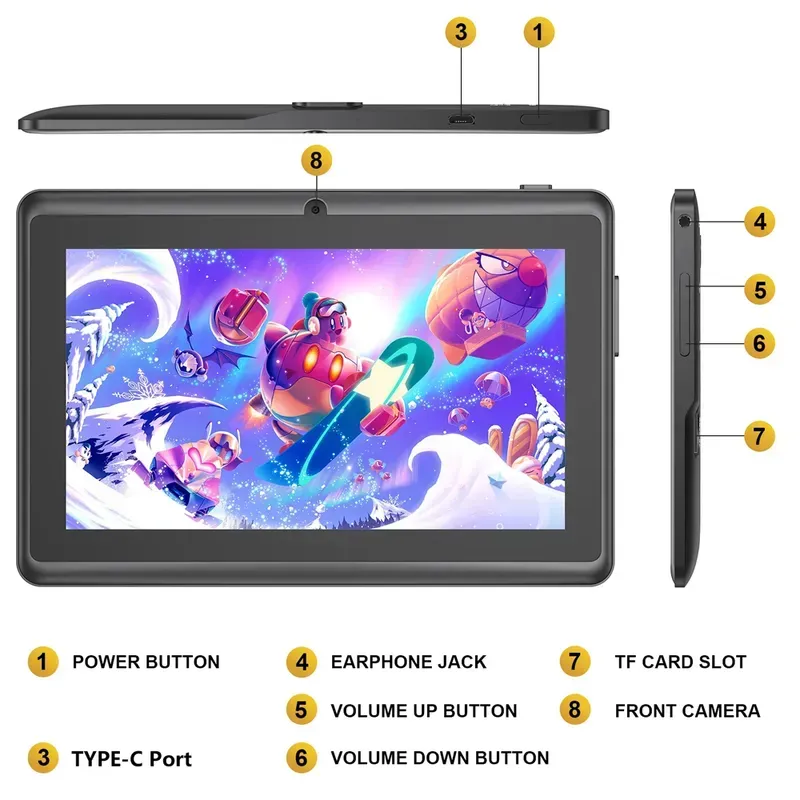 7 Inch Tablet 5GWIFI Children's Tablet 4GB RAM 64GB ROM Four Core Children's Education Games Android 9.0 System 4000mAh Battery