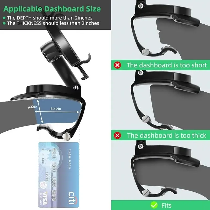 360 Degree Rotation Dashboard Car Phone Holder - Multifunctional One Hand Operation Clip Design Phone Mount Suitable 4-6.5 inch phones - Car accessories