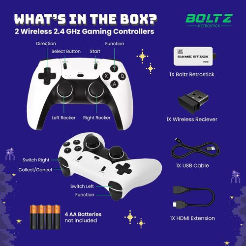 Retro Game Console with 20000+ Built-in Games 19 Emulators 2 Wireless Controllers 4K Output & 64GB SD Card Perfect for Kids & Adults - Portable Gaming System
