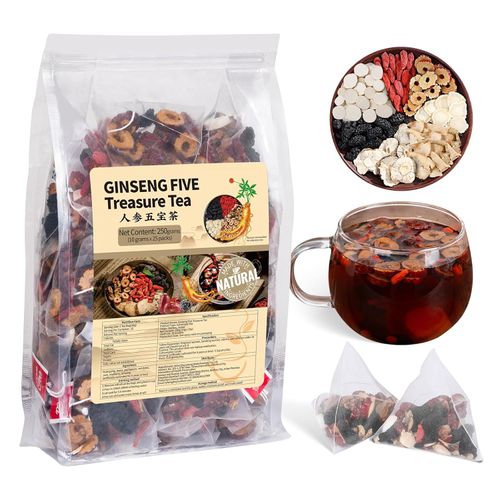 Ginseng Five Treasures Kidney Tea, Traditional Chinese Herbal TeaBags, Natural Organic Kidney Cleanse Detox Tea for Women & Men, 7 Precious Ingredients Formula(1 Pack 30 Bags)