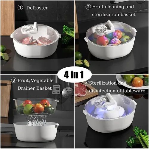 🔥Hot Seller🔥 COD！New 4-in-1 Defroster: Home Kitchen Ice Melter, Multifunctional Safe Meat Defroster with UV Sterilization and Drainage Function