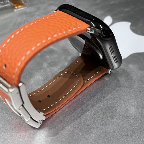 Just strap Not watch⚠️ Luxury Orange Leather Apple Watch Band - Hermès-Inspired H-Buckle