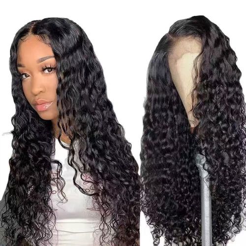 28 inches Water Wave 360 Invisible Drawstring Wig Human Hair Preplucked Curly Wave Lace Frontal Wig bleached Knots Pre-cut HD Lace Wear Wigs