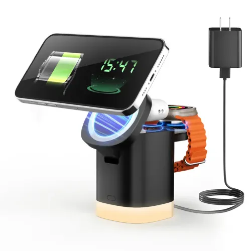 Magnetic 3-in-1 Wireless Charger, Foldable Desktop Phone Stand, Multi-Functional Charging Dock