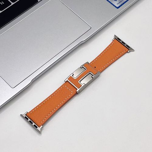 Just strap Not watch⚠️ Luxury Orange Leather Apple Watch Band - Hermès-Inspired H-Buckle