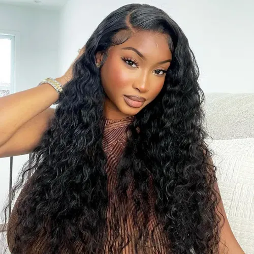28 inches Water Wave 360 Invisible Drawstring Wig Human Hair Preplucked Curly Wave Lace Frontal Wig bleached Knots Pre-cut HD Lace Wear Wigs