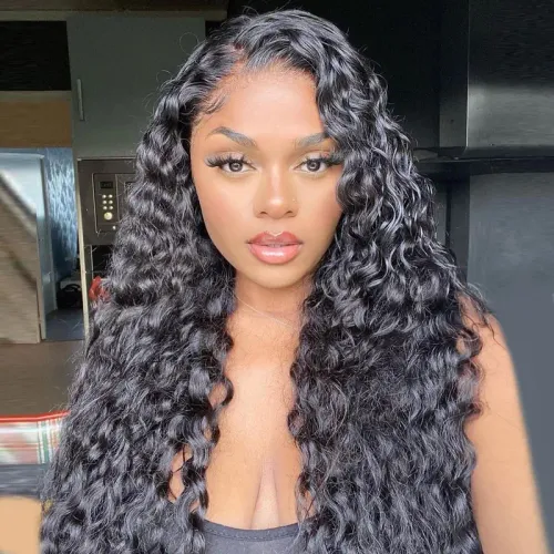 28 inches Water Wave 360 Invisible Drawstring Wig Human Hair Preplucked Curly Wave Lace Frontal Wig bleached Knots Pre-cut HD Lace Wear Wigs