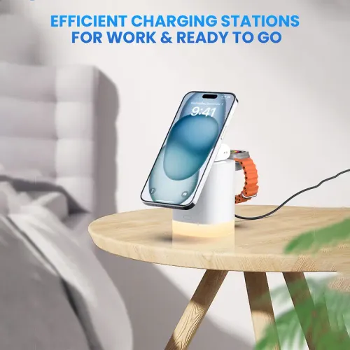 Magnetic 3-in-1 Wireless Charger, Foldable Desktop Phone Stand, Multi-Functional Charging Dock