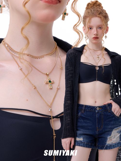 Classic American Sweetheart Multi-Layer Cross Necklace