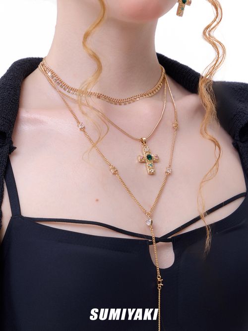 Classic American Sweetheart Multi-Layer Cross Necklace