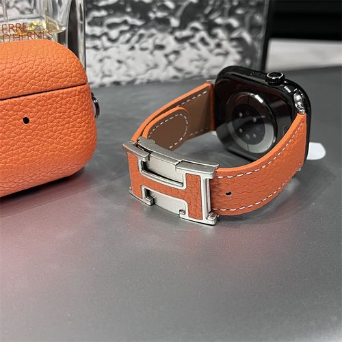 Just strap Not watch⚠️ Luxury Orange Leather Apple Watch Band - Hermès-Inspired H-Buckle
