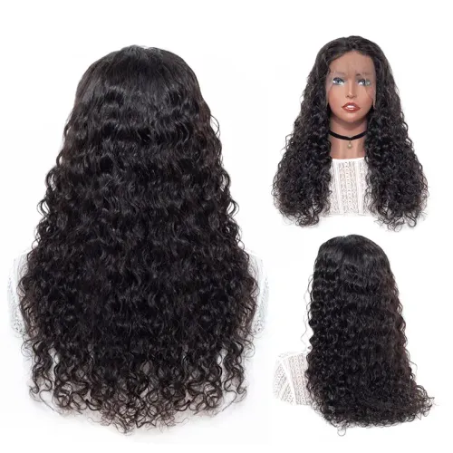 28 inches Water Wave 360 Invisible Drawstring Wig Human Hair Preplucked Curly Wave Lace Frontal Wig bleached Knots Pre-cut HD Lace Wear Wigs