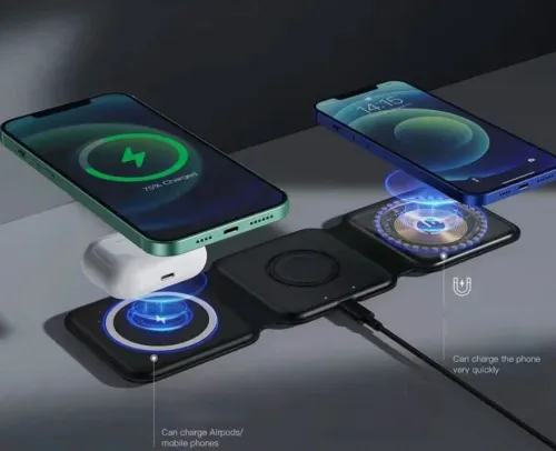 15W Foldable Magnetic Wireless Charger: 3-in-1 Portable Charging Station