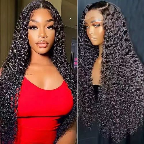 28 inches Water Wave 360 Invisible Drawstring Wig Human Hair Preplucked Curly Wave Lace Frontal Wig bleached Knots Pre-cut HD Lace Wear Wigs